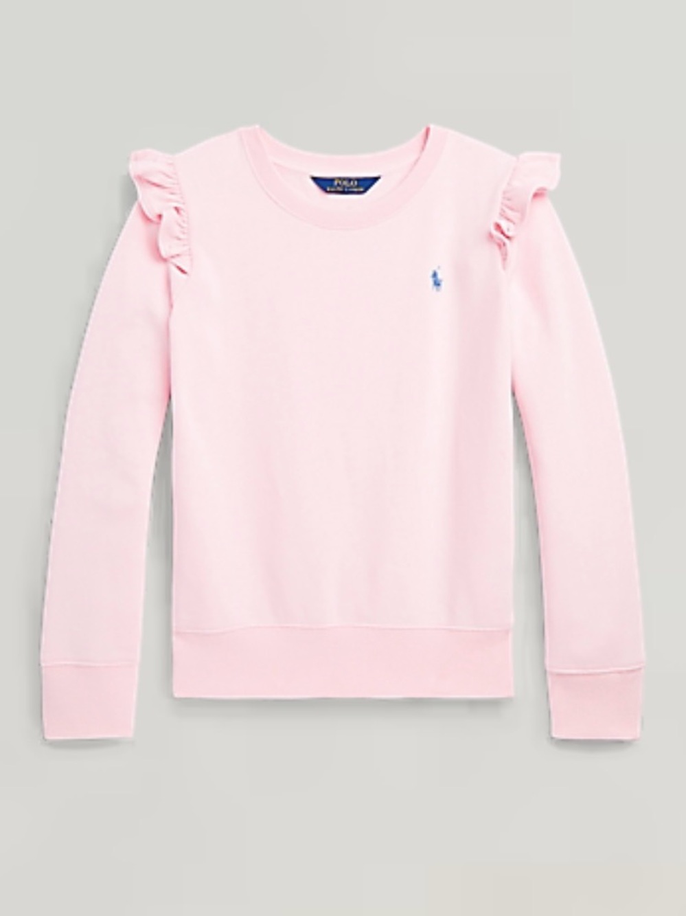 Polo by Ralph Lauren Light Pink Ruffle Shoulder Sweatshirt Girls Size Large